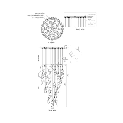 Glace Round Multi Pendant Light - line drawing.