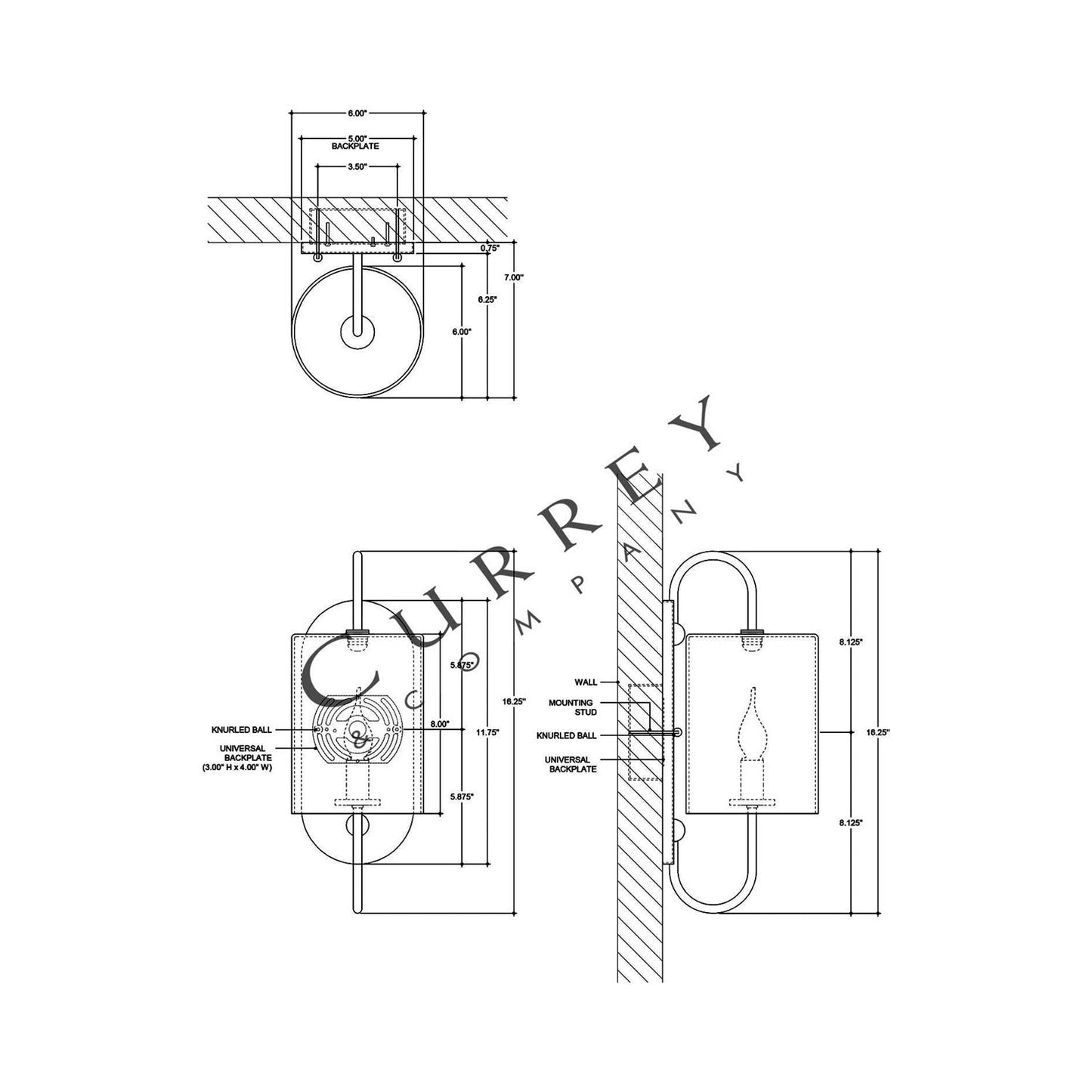 Glacier Wall Light - line drawing.