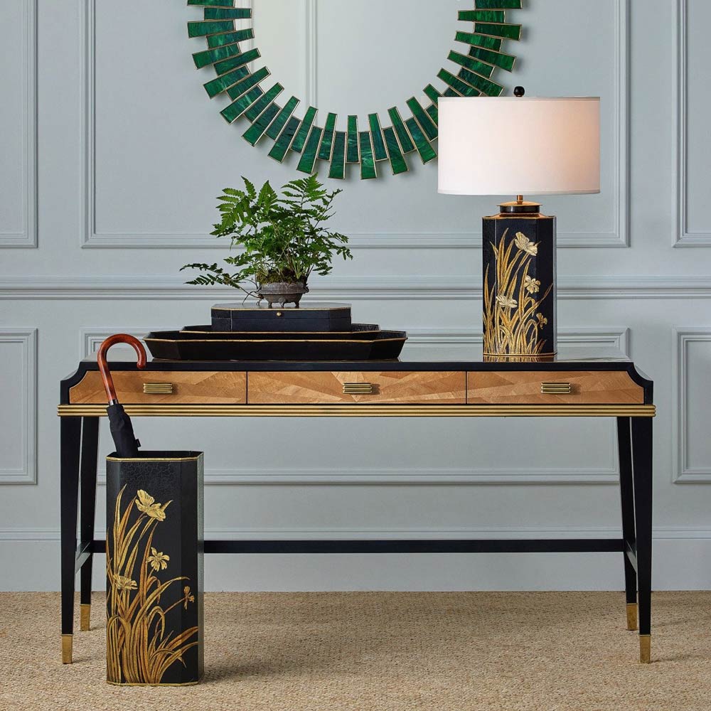 Glasshouse Tole Table Lamp in living room.