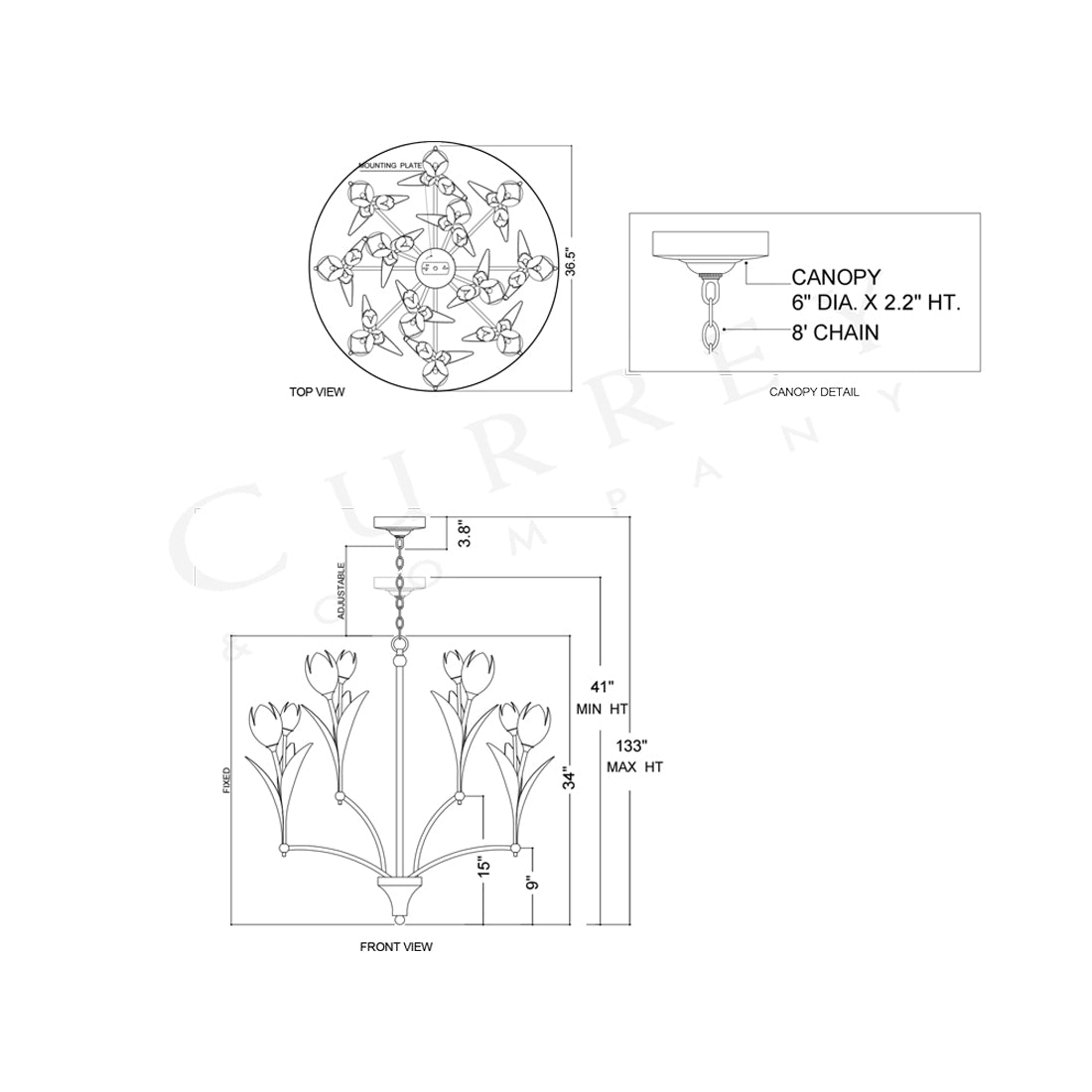Glazen Chandelier - line drawing.