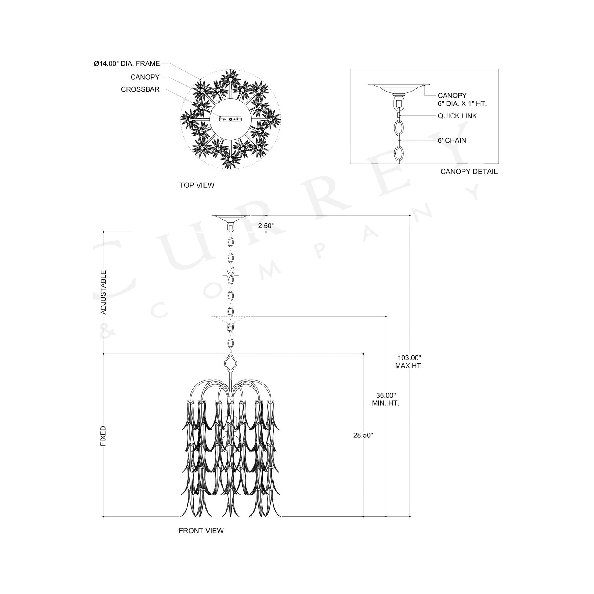 Glen Arbor Pendant Light - line drawing.