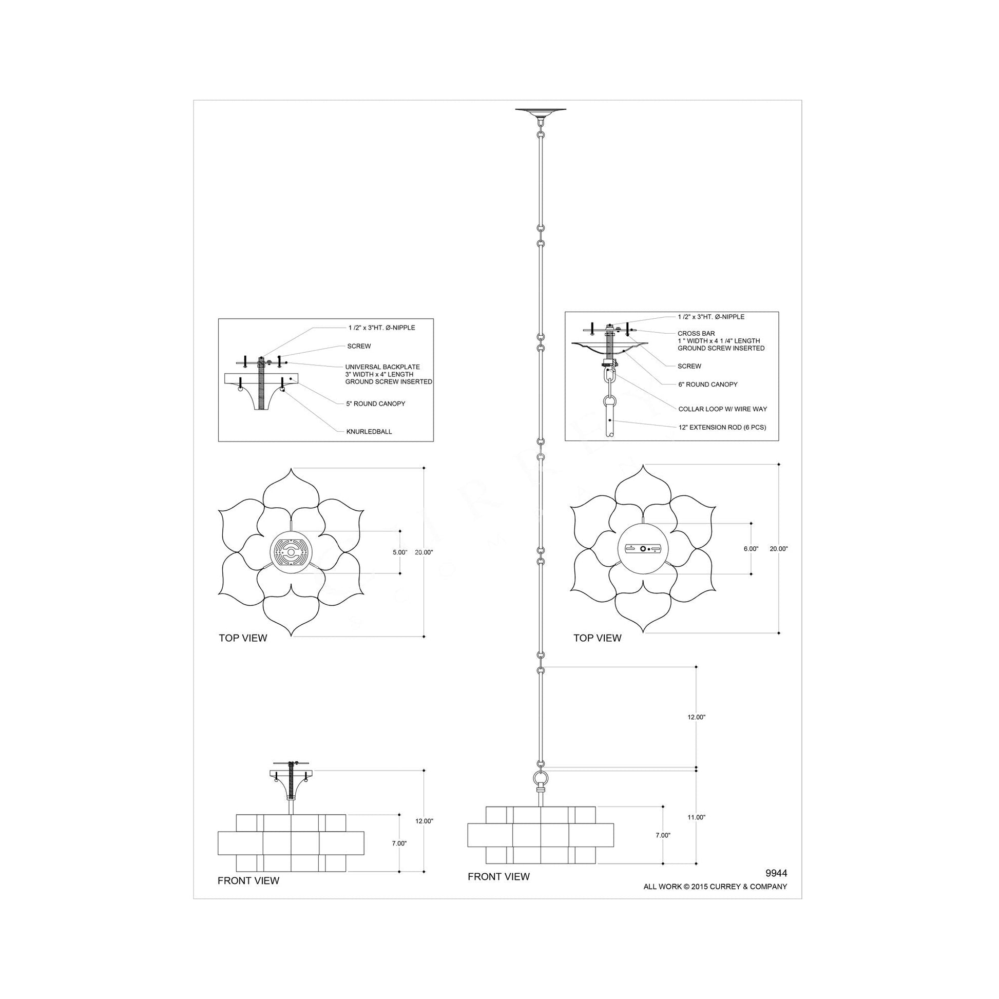 Grand Lotus Chandelier - line drawing.