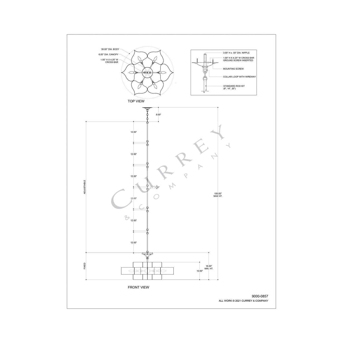 Grand Lotus Chandelier - line drawing.