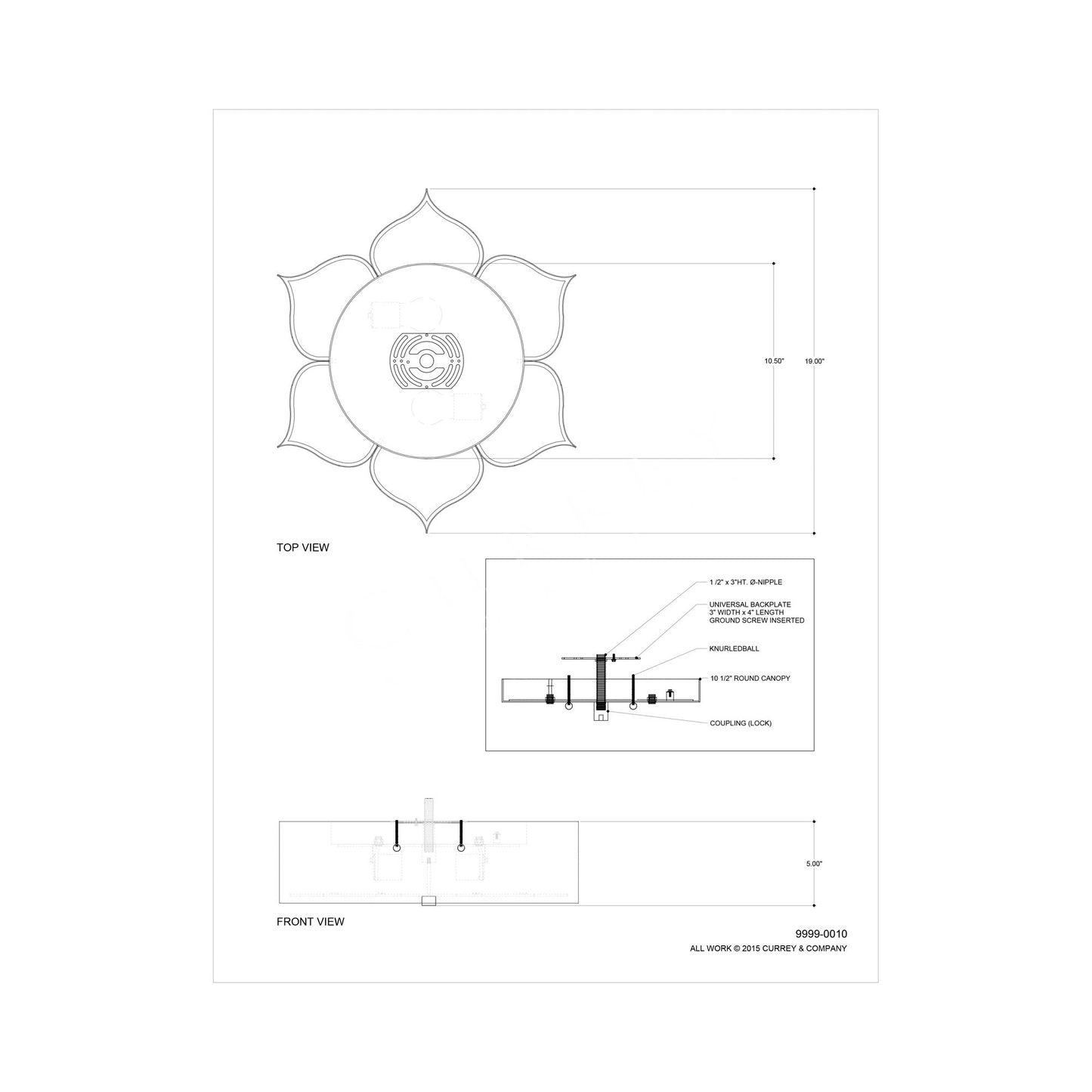 Grand Lotus Flush Mount Ceiling Light - line drawing.