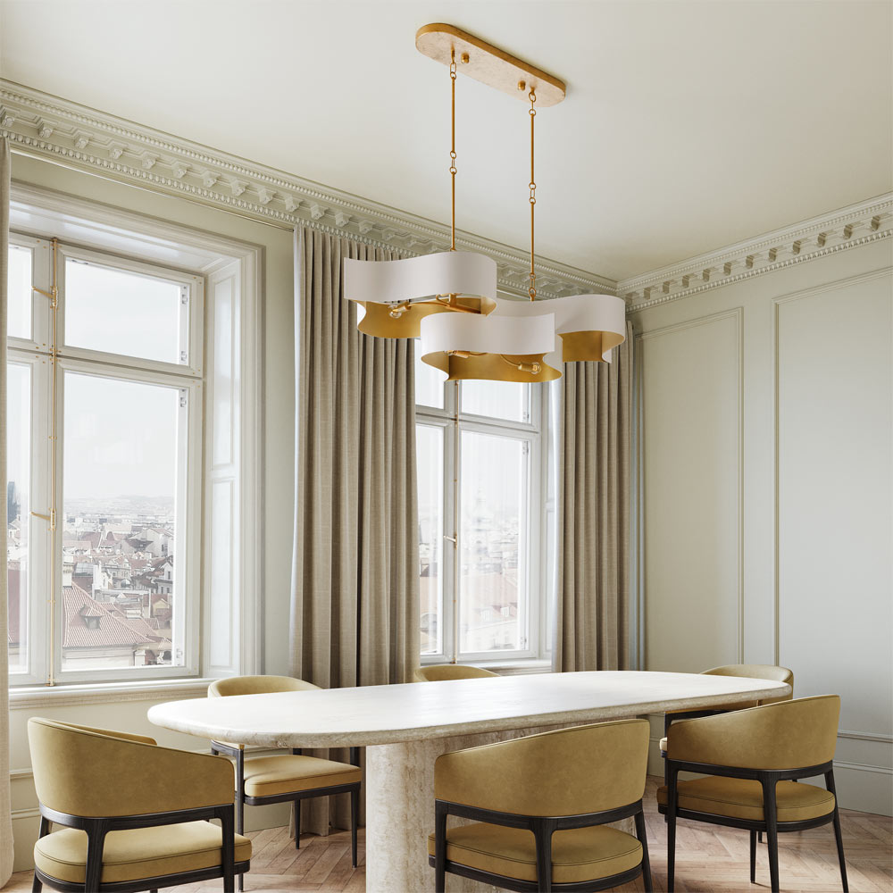 Grand Lotus Linear Pendant Light in dining room.