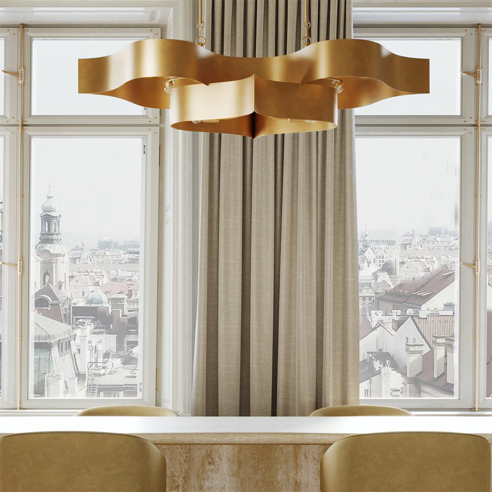 Grand Lotus Linear Pendant Light in dining room.