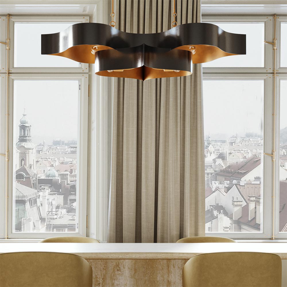 Grand Lotus Linear Pendant Light in dining room.