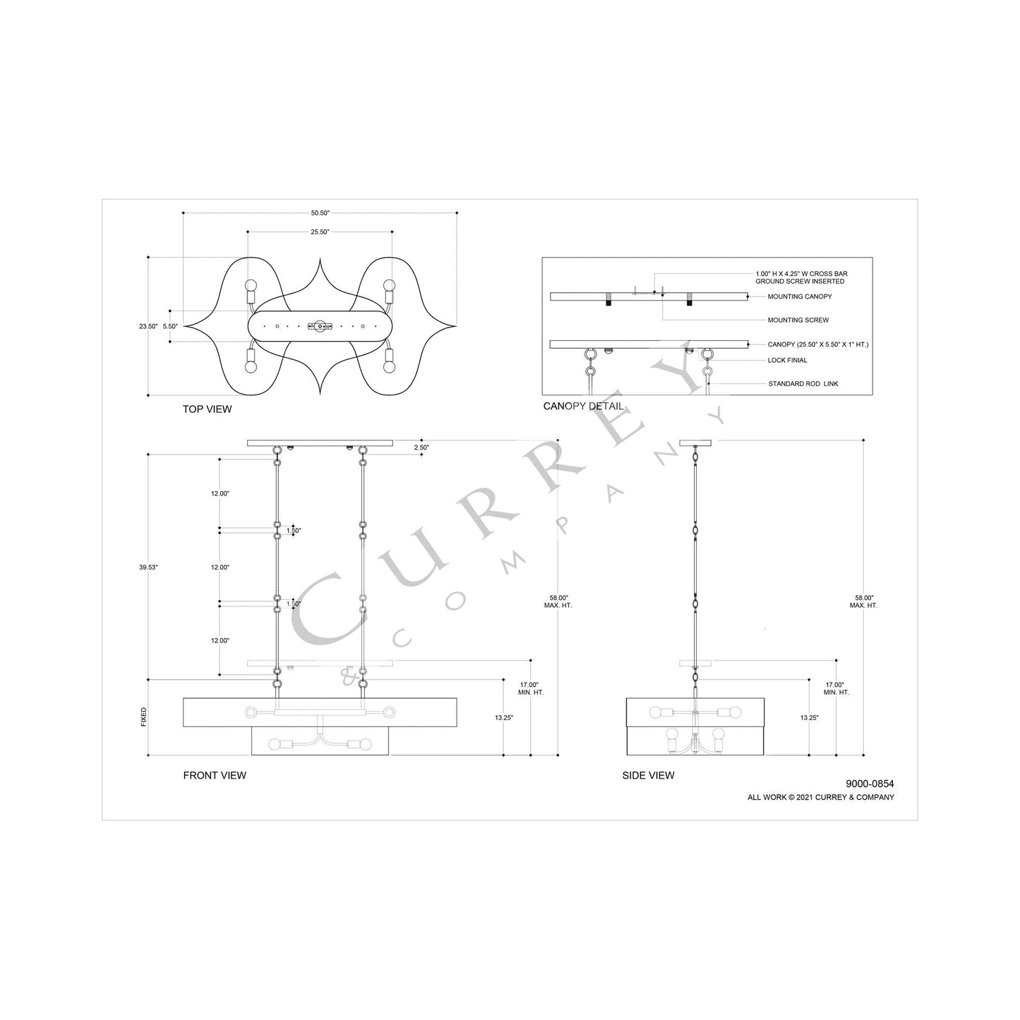 Grand Lotus Linear Pendant Light - line drawing.