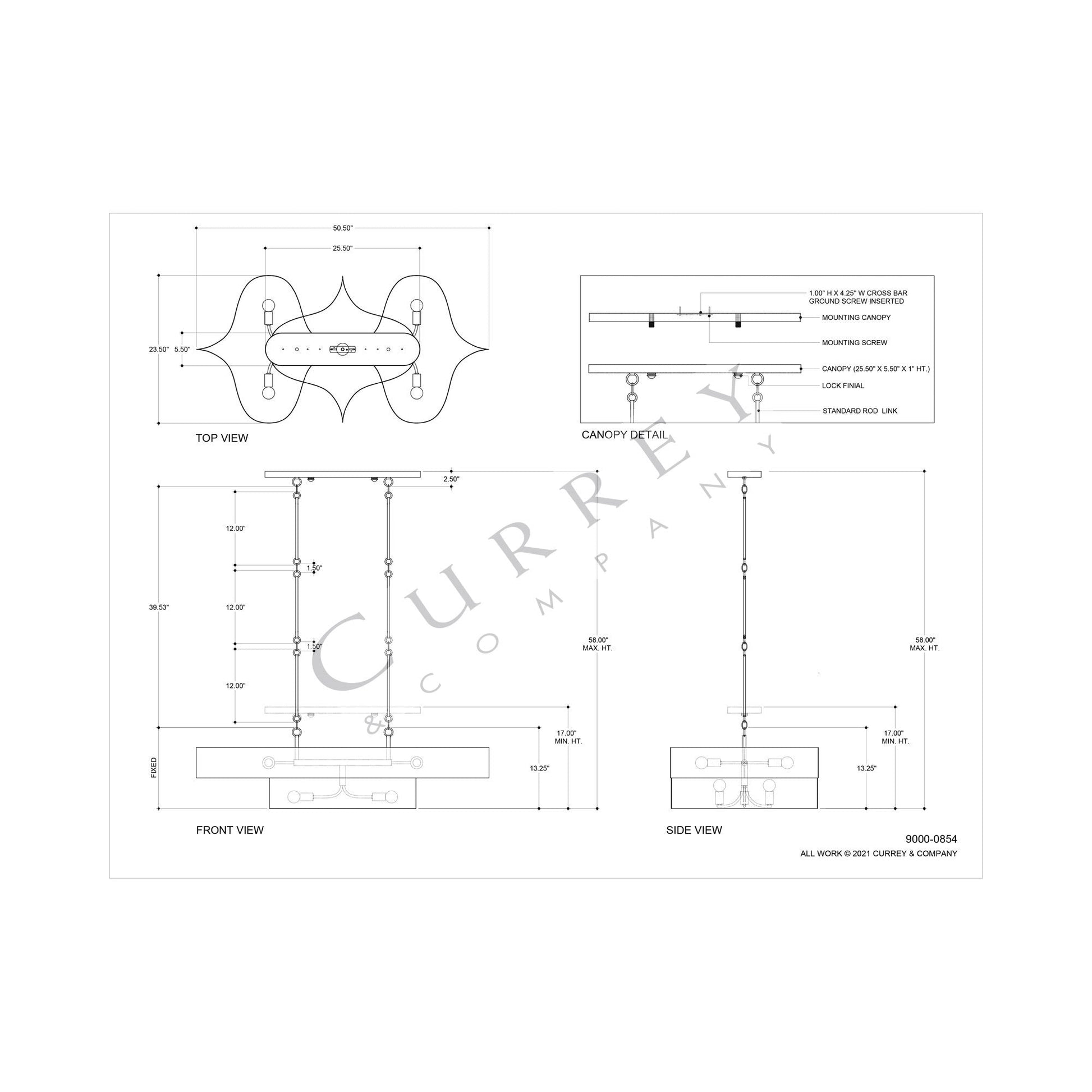 Grand Lotus Linear Pendant Light - line drawing.