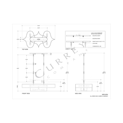 Grand Lotus Linear Pendant Light - line drawing.