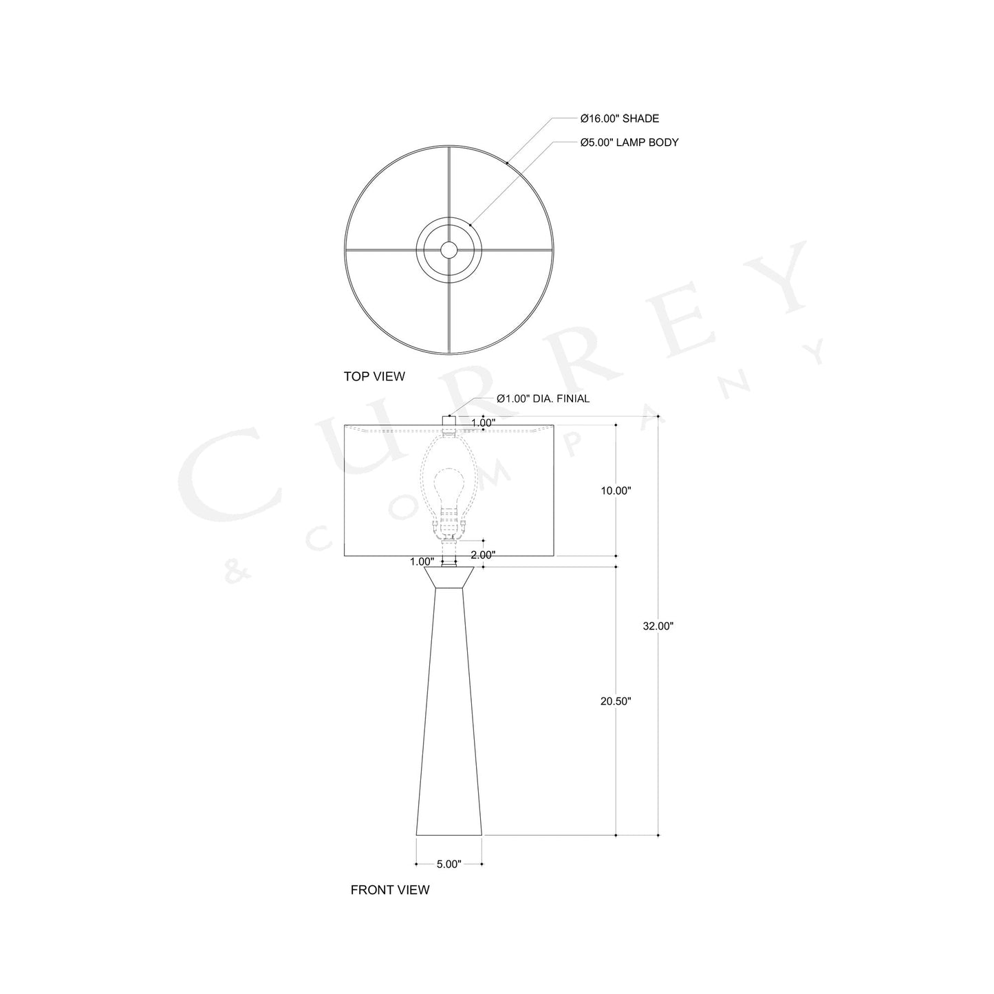 Grassington Table Lamp - line drawing.