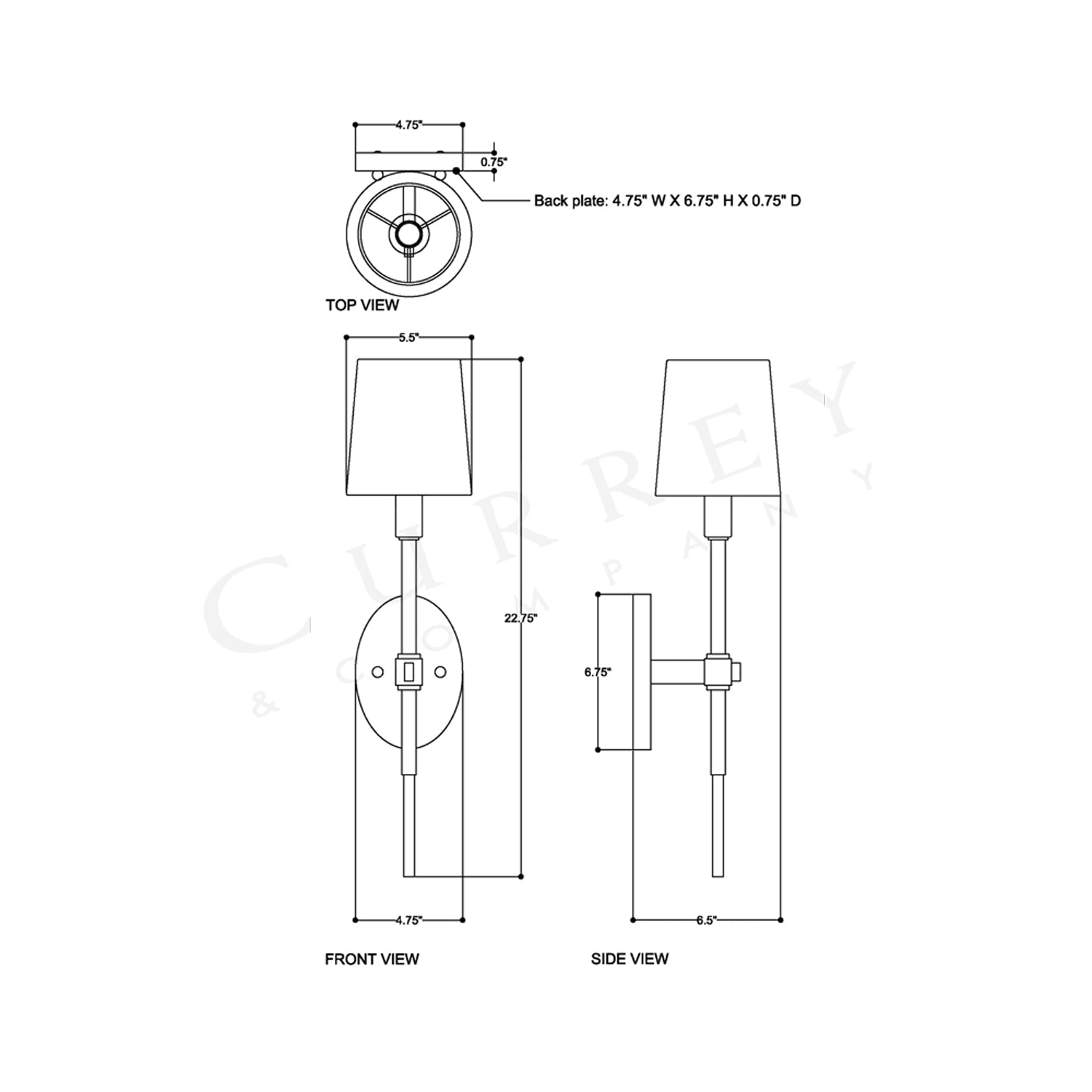 Grigsby Single Wall Light - line drawing.