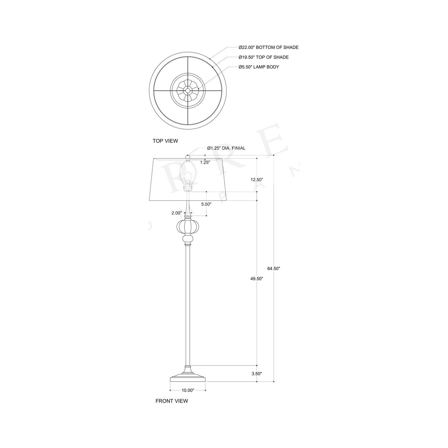 Haines Floor Lamp - line drawing.