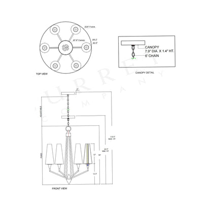 Hennin LED Chandelier - line drawing.