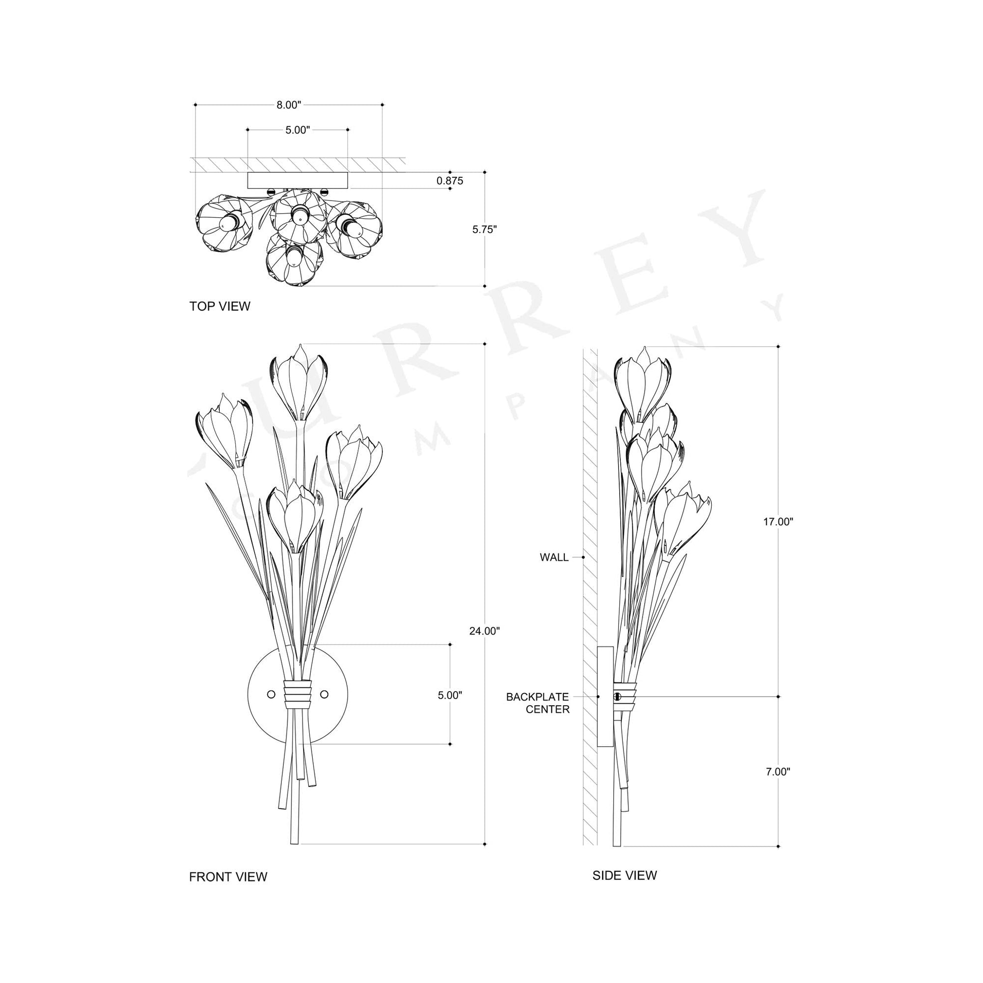 Hortensia Wall Light - line drawing.