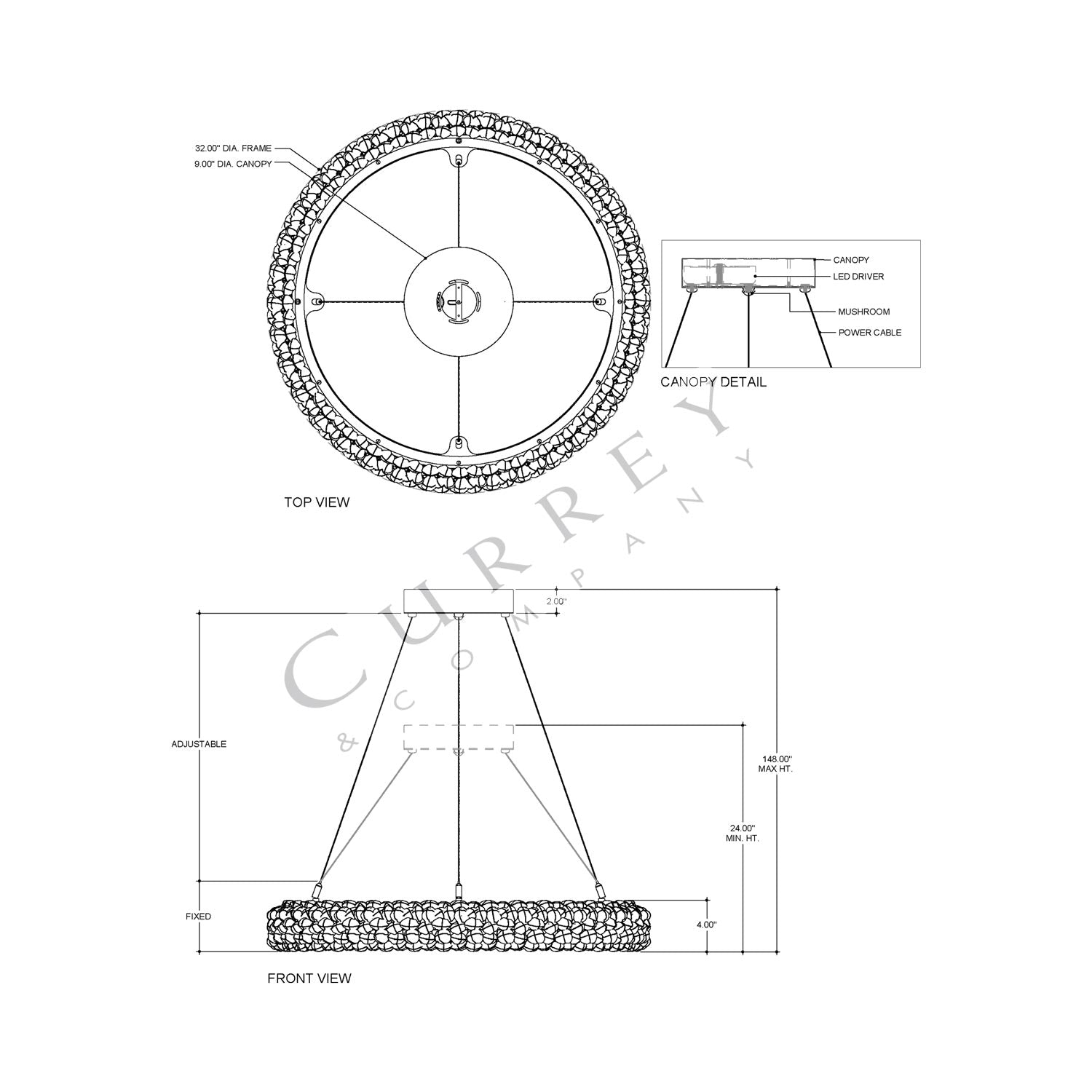 Iconoclast LED Chandelier - line drawing.