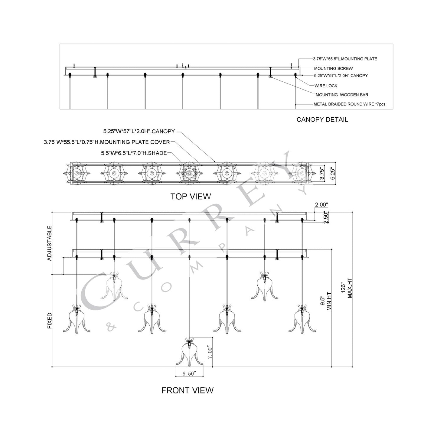 Iota Linear Multi Pendant Light - line drawing.