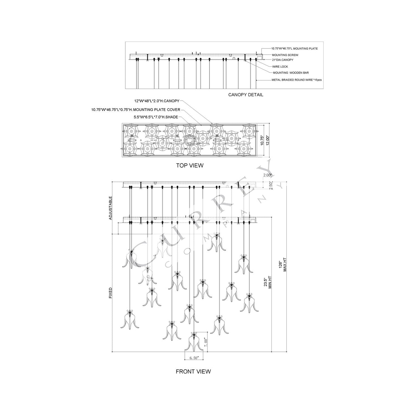 Iota Linear Multi Pendant Light - line drawing.