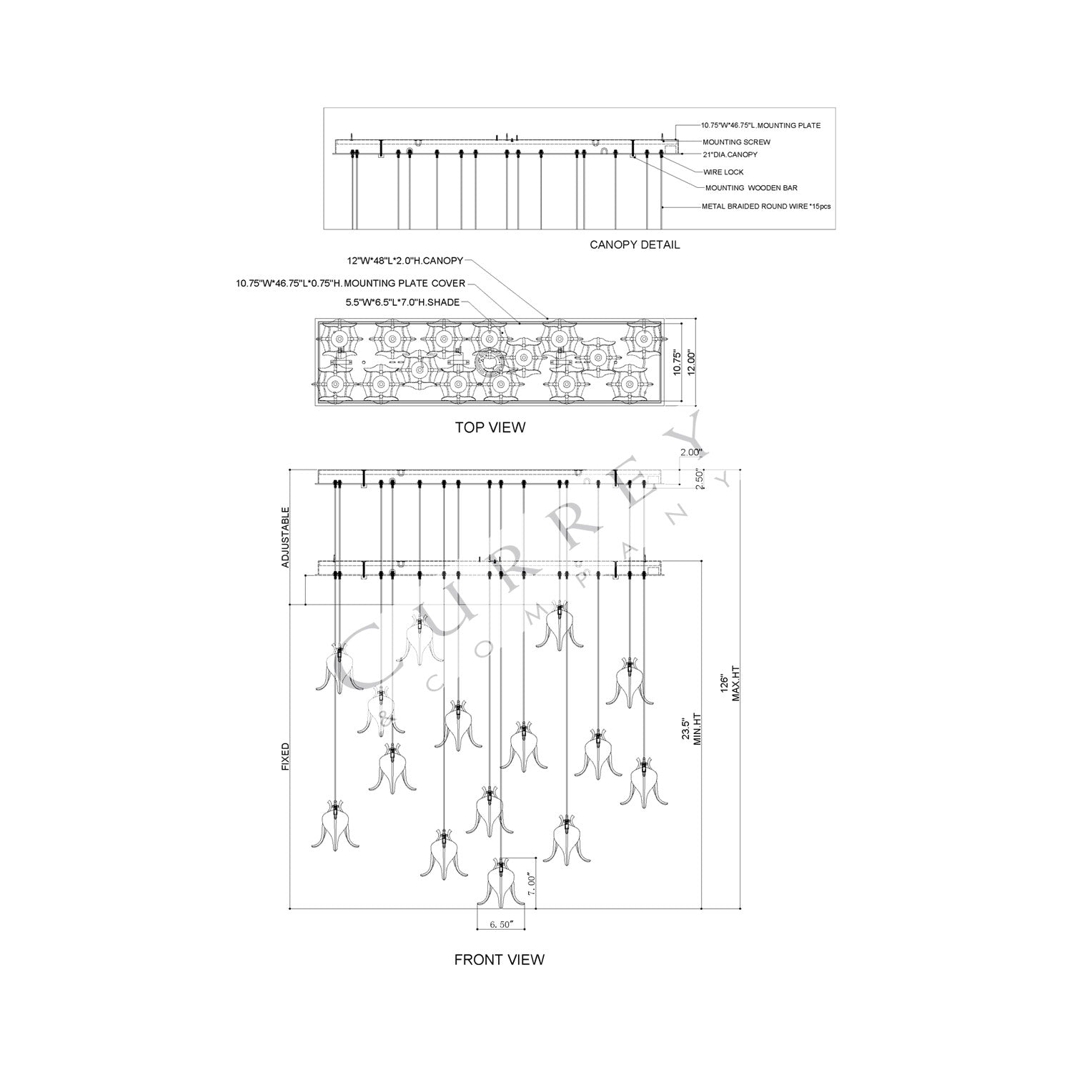 Iota Linear Multi Pendant Light - line drawing.