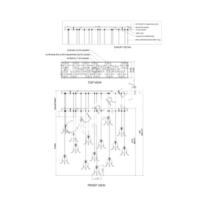 Iota Linear Multi Pendant Light - line drawing.