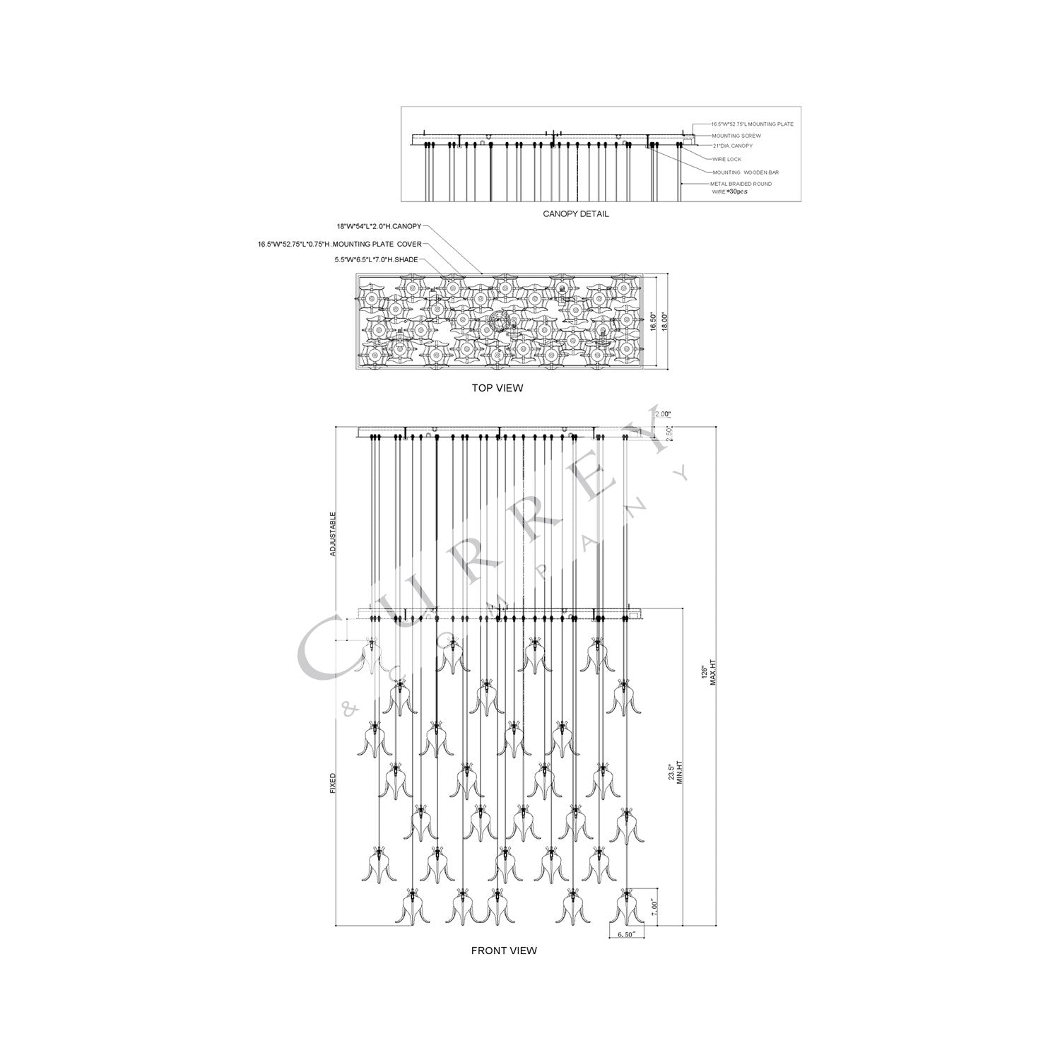 Iota Linear Multi Pendant Light - line drawing.