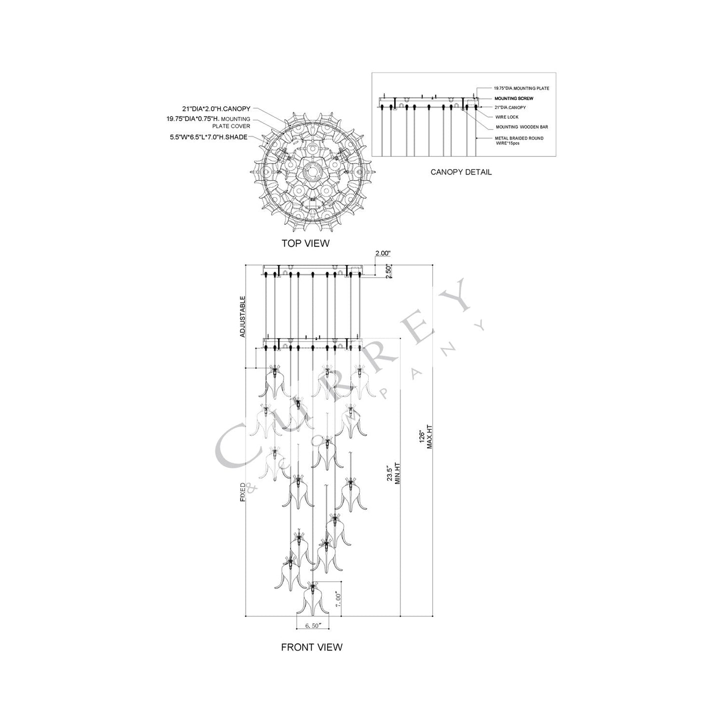Iota Multi Pendant Light - line drawing.