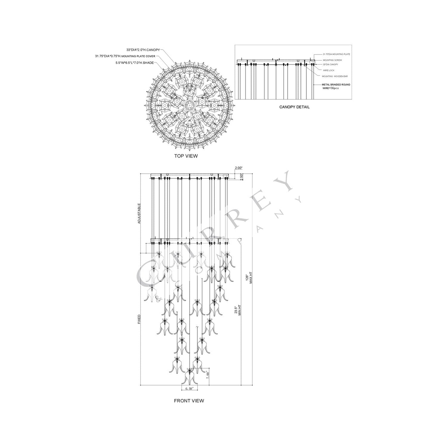 Iota Multi Pendant Light - line drawing.