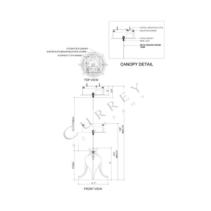 Iota Round Pendant Light - line drawing.