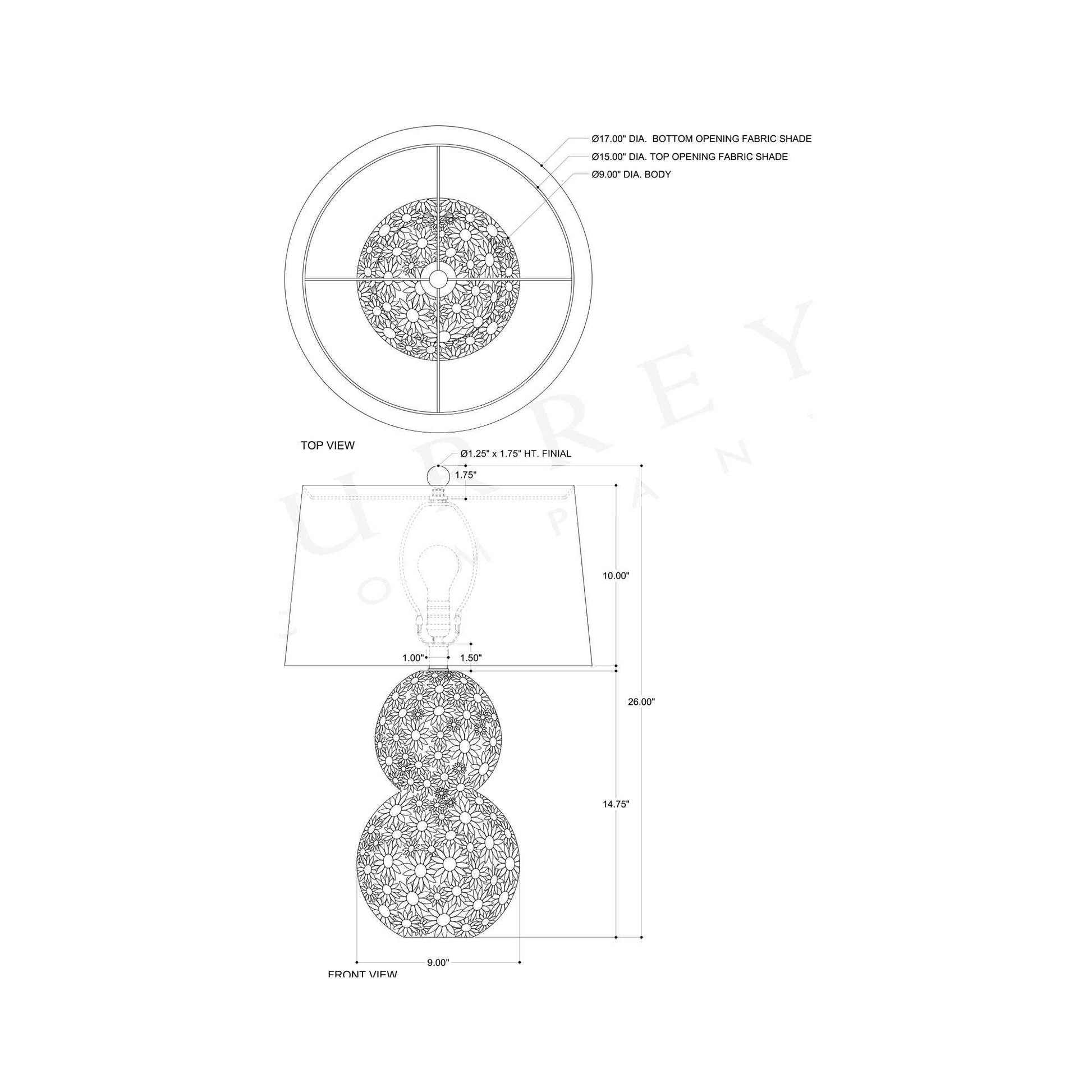 Jessamine Table Lamp - line drawing.