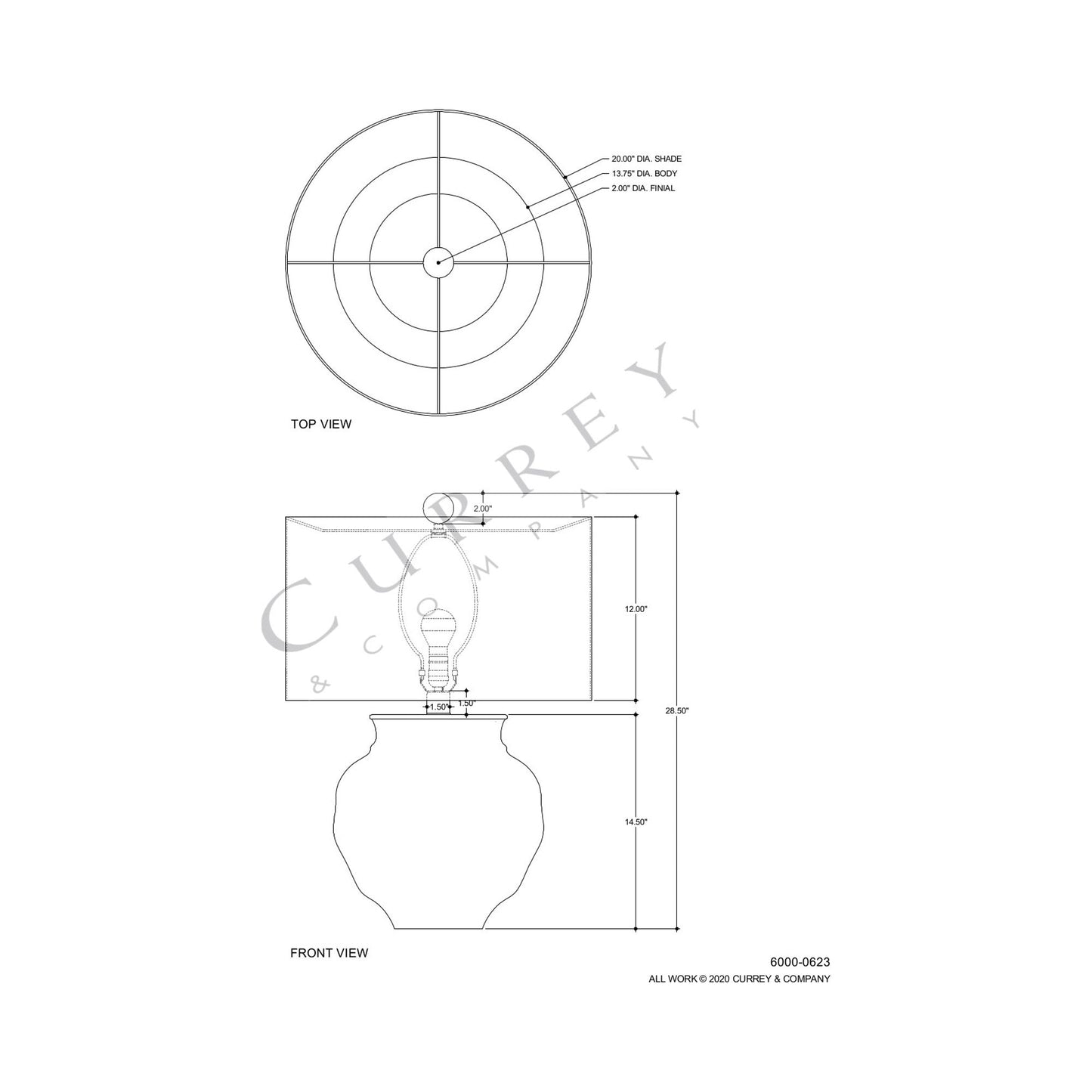 Kalossi Table Lamp - line drawing.