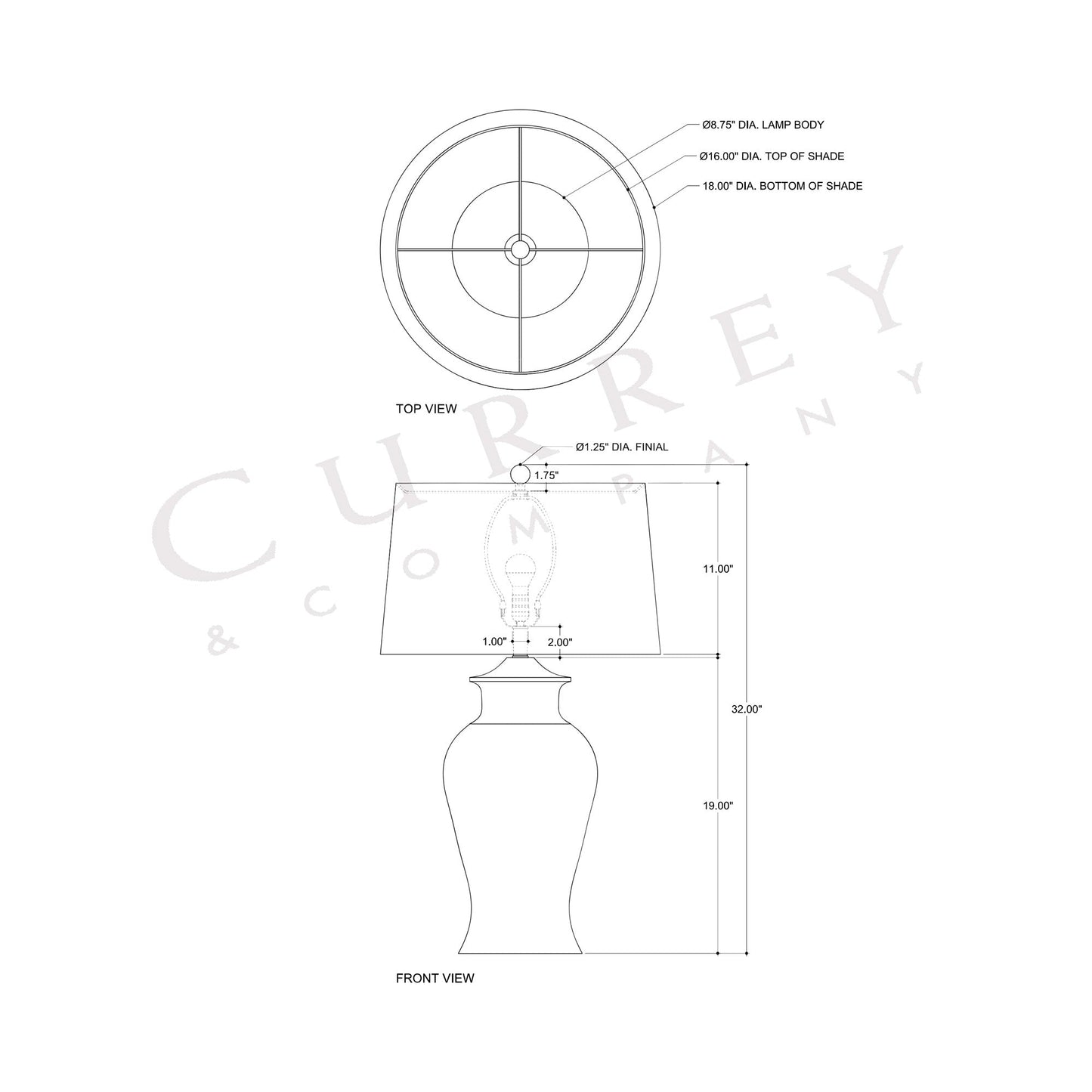Kora Table Lamp - line drawing.