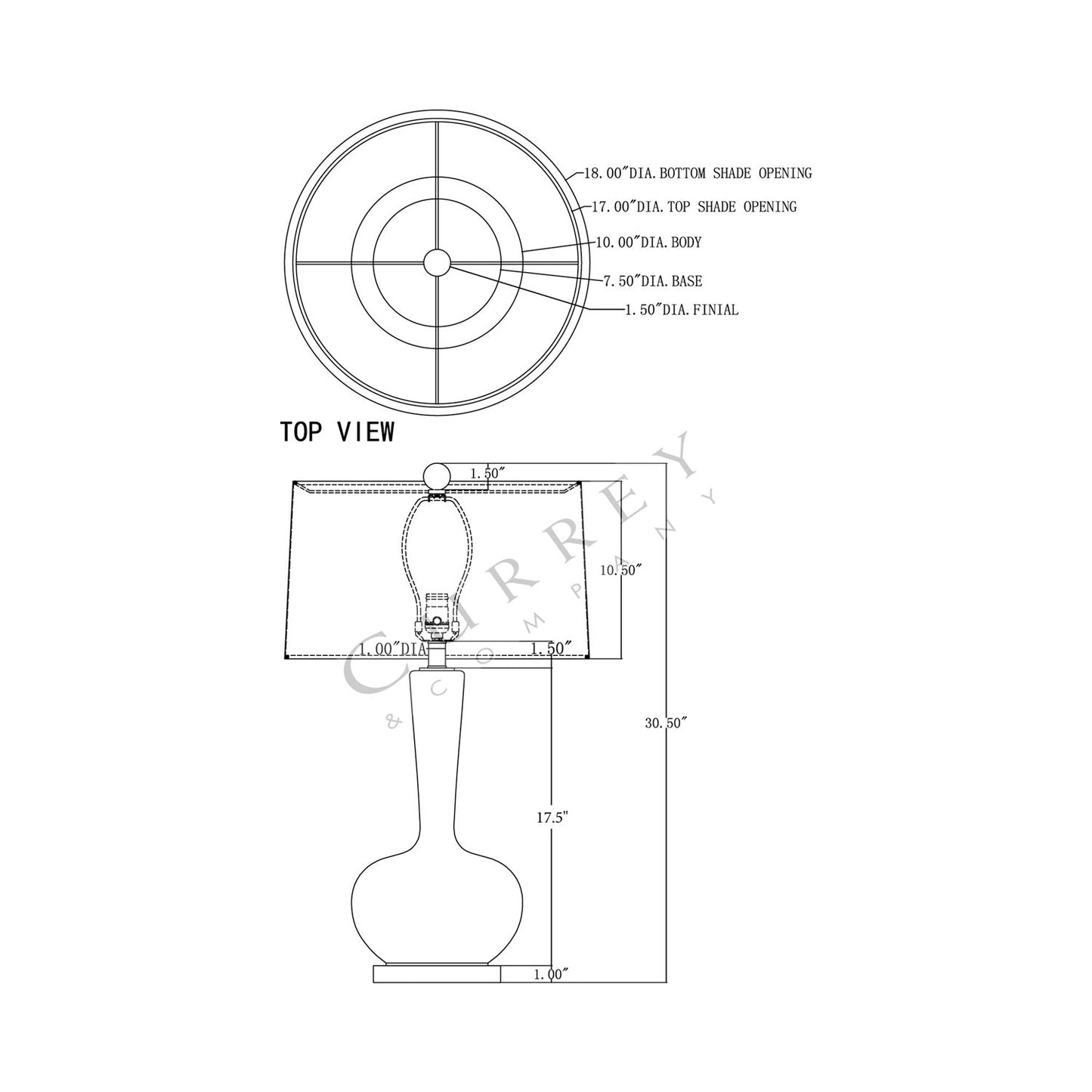 Lamartine Table Lamp - line drawing.