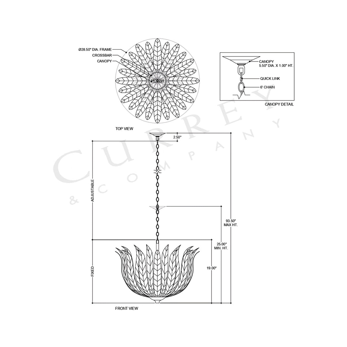 Lamina Bowl Chandelier - line drawing.