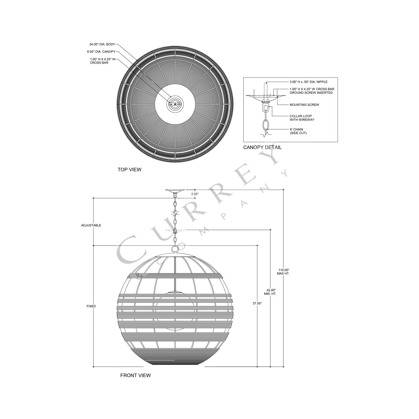 Lapsley Orb Chandelier - line drawing.