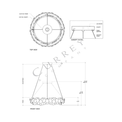 Lavengro LED Chandelier - line drawing.