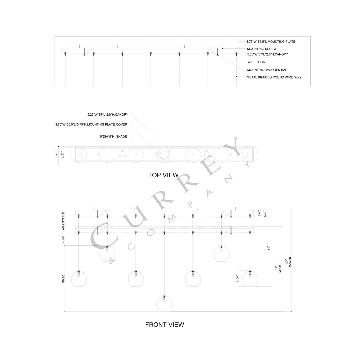 Lazio Linear Pendant Light - line drawing.