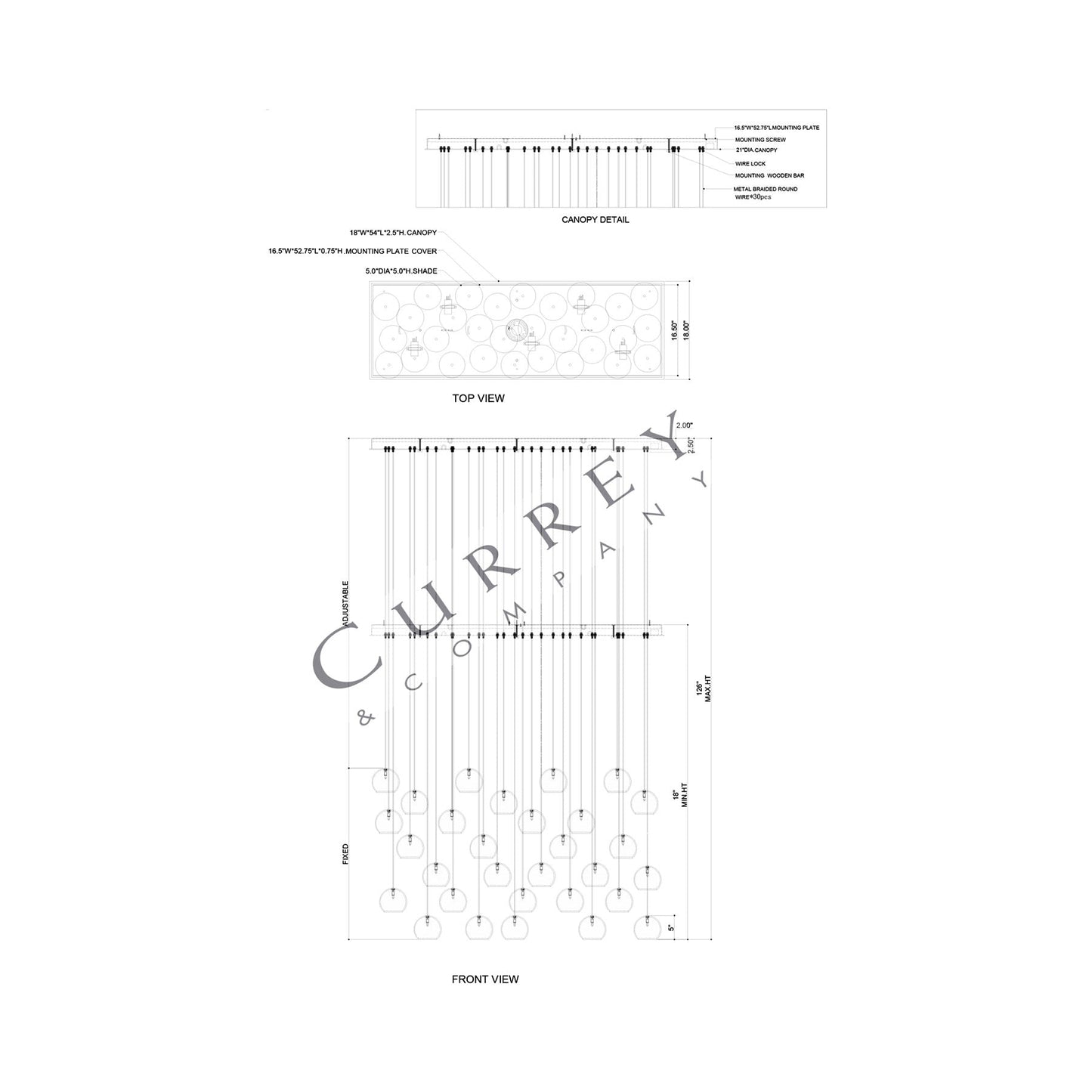 Lazio Linear Pendant Light - line drawing.