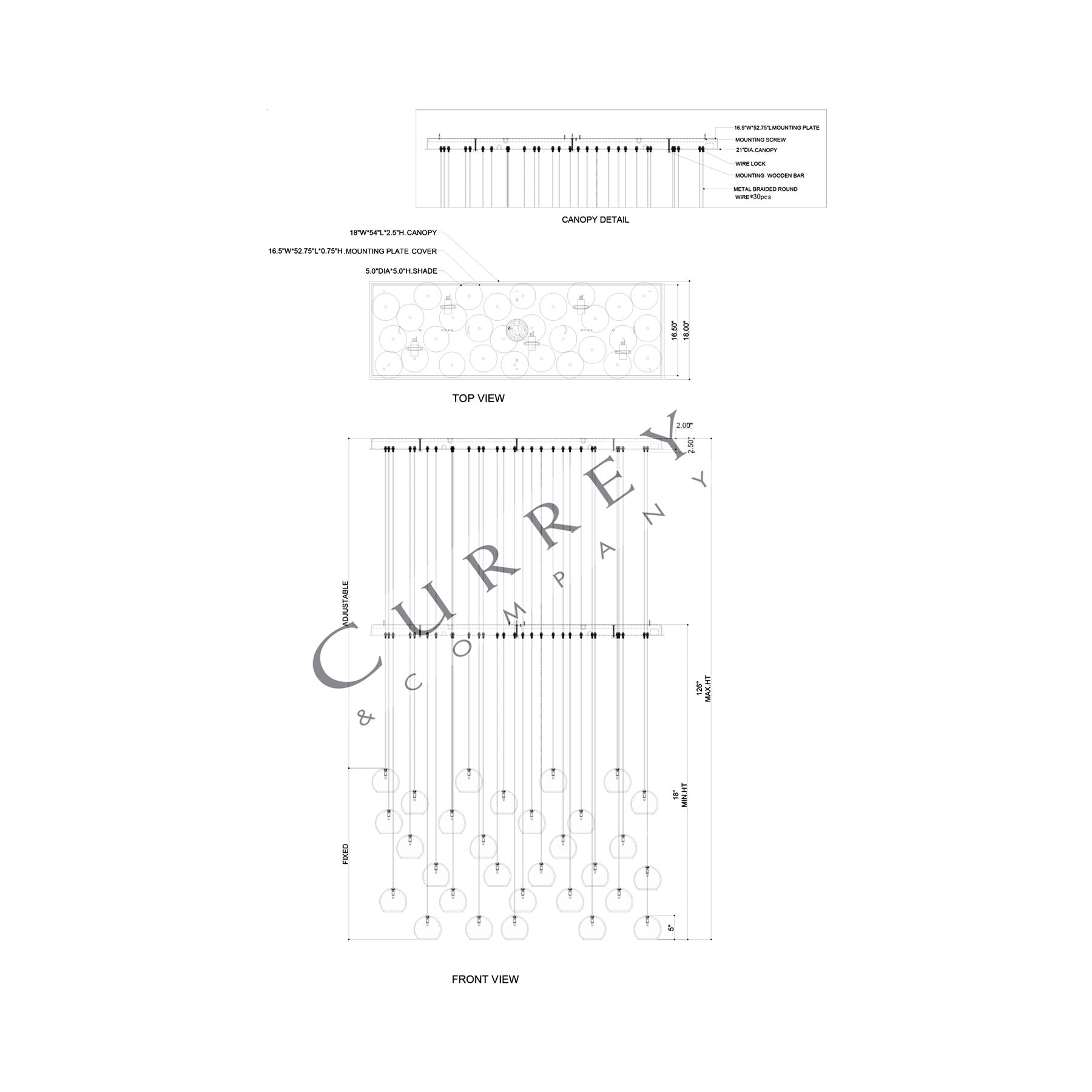 Lazio Linear Pendant Light - line drawing.
