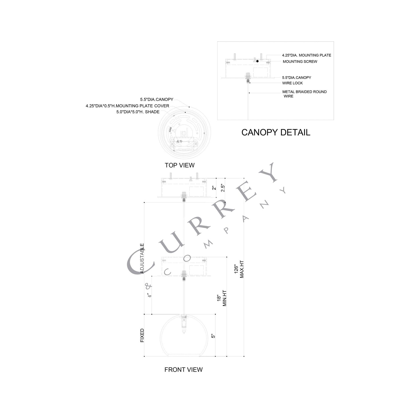 Lazio Pendant Light - line drawing.