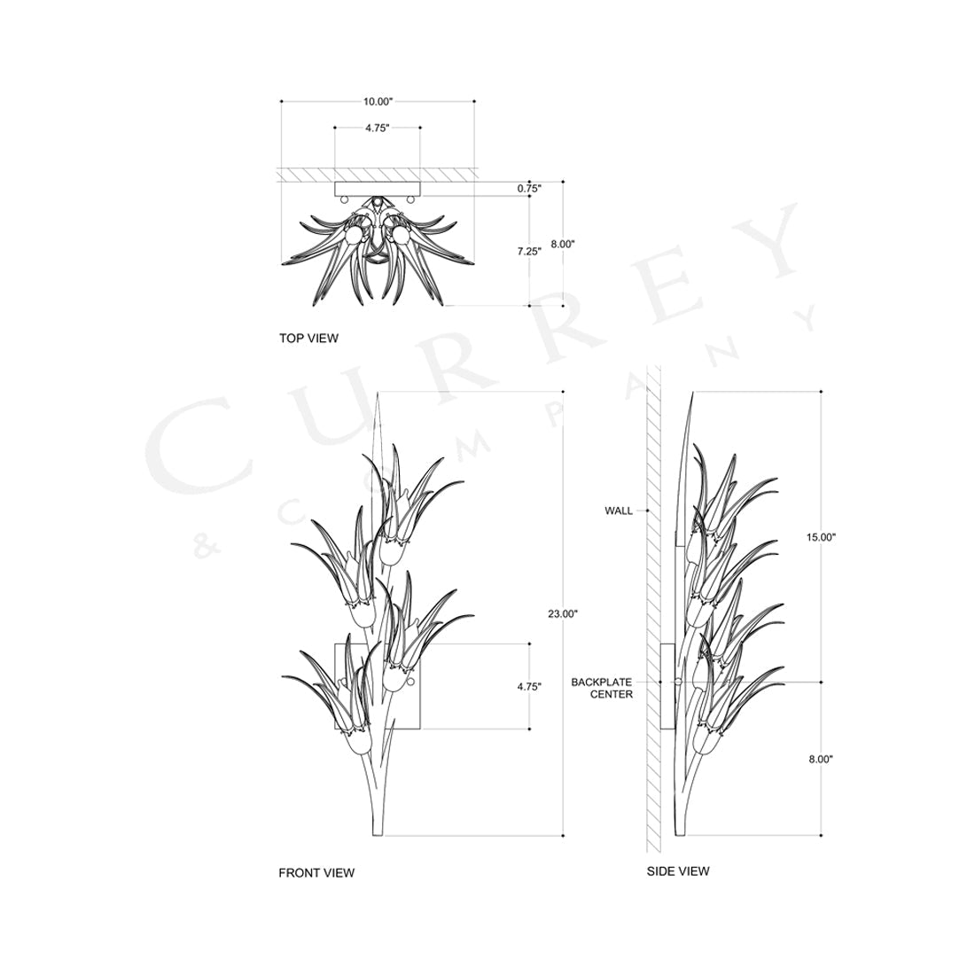 Leda Wall Light - line drawing.
