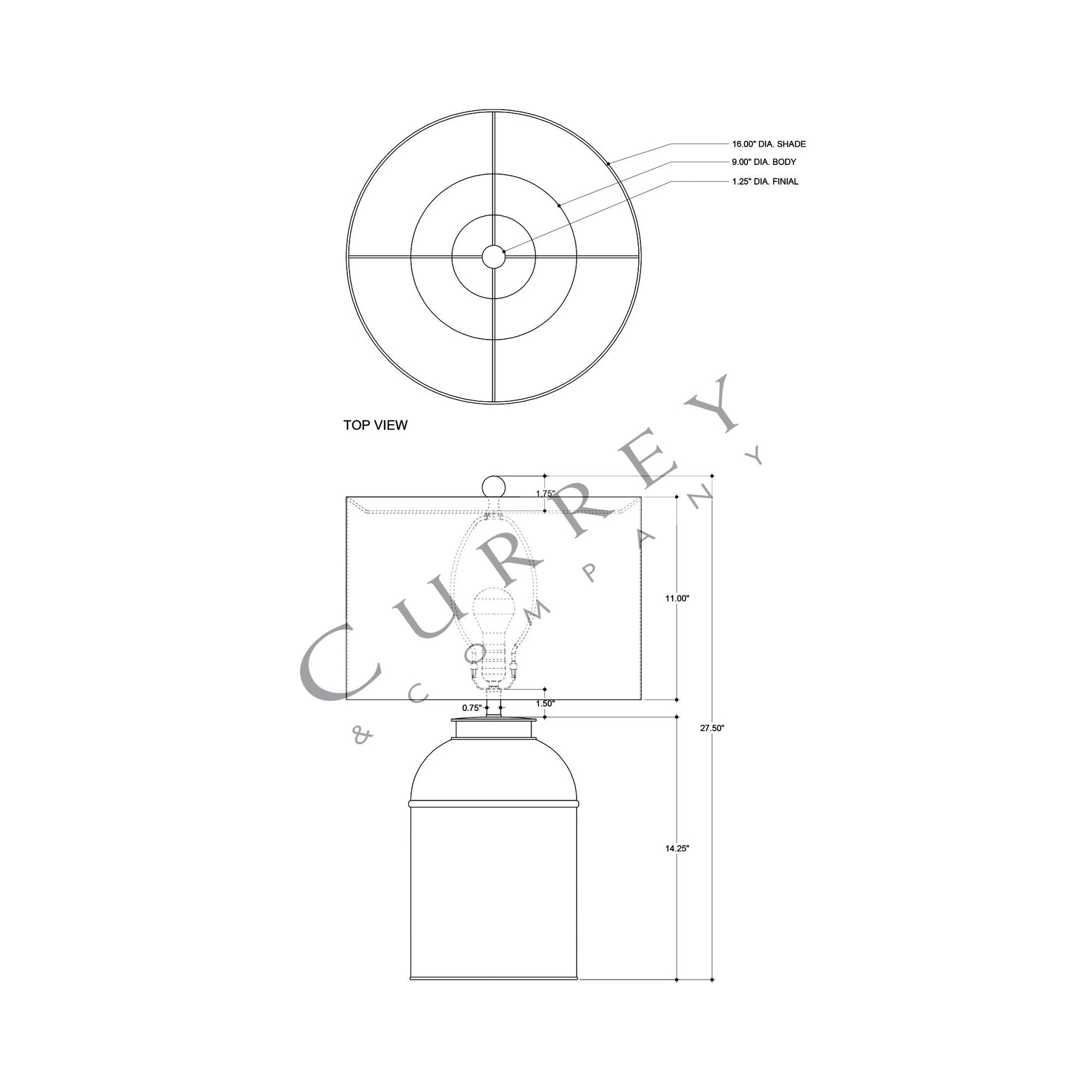 London Table Lamp - line drawing.