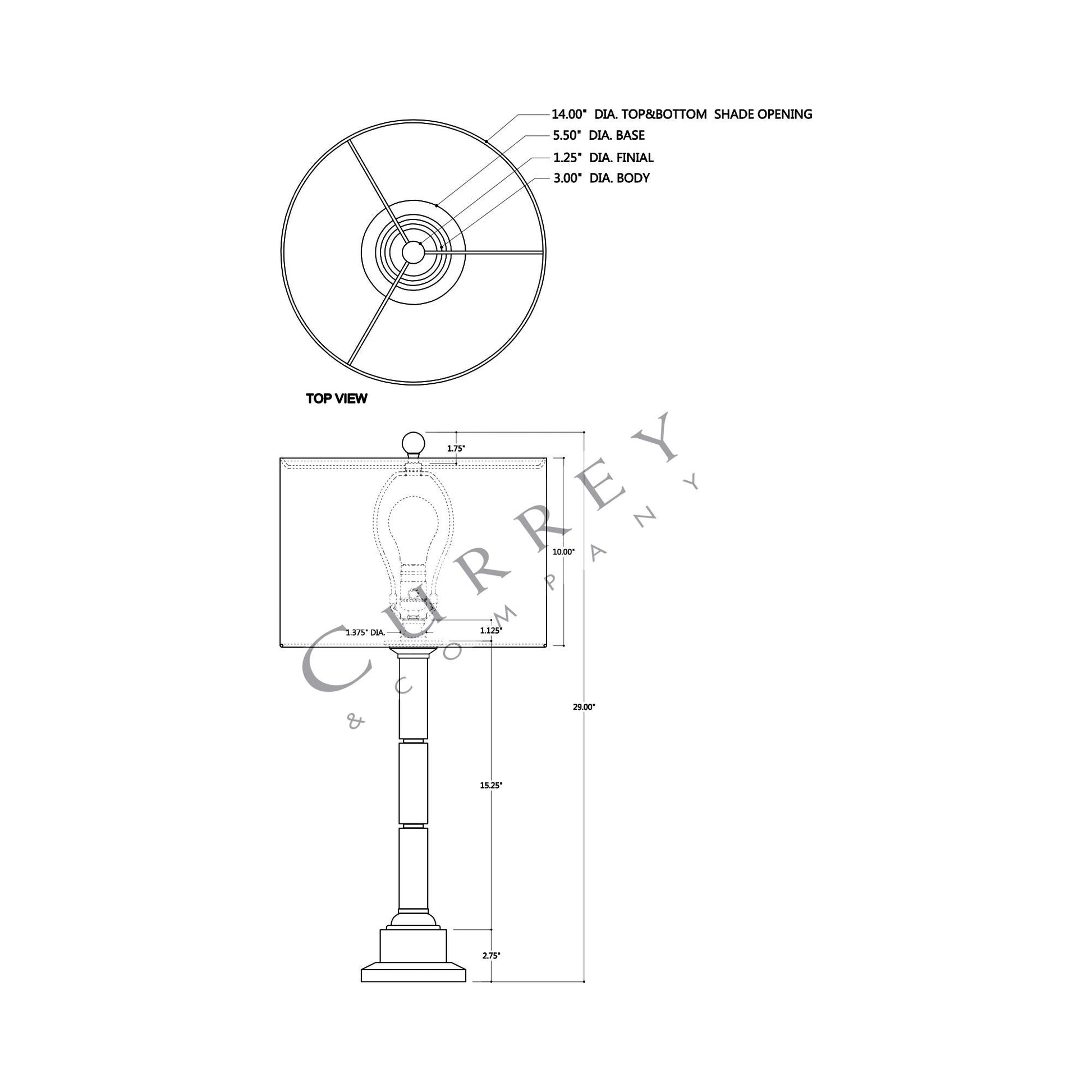 Lothian Table Lamp - line drawing.