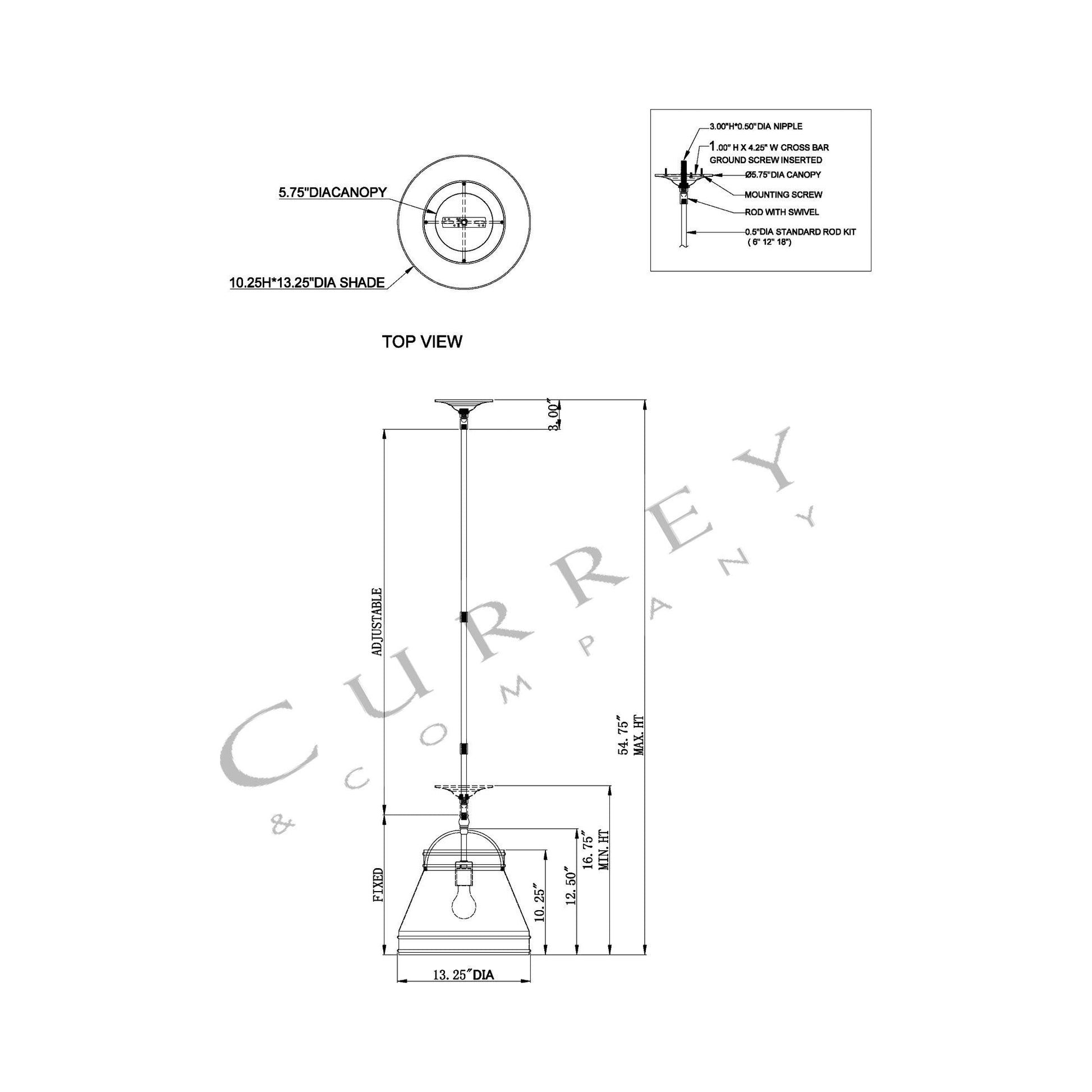 Lumley Pendant Light - line drawing.