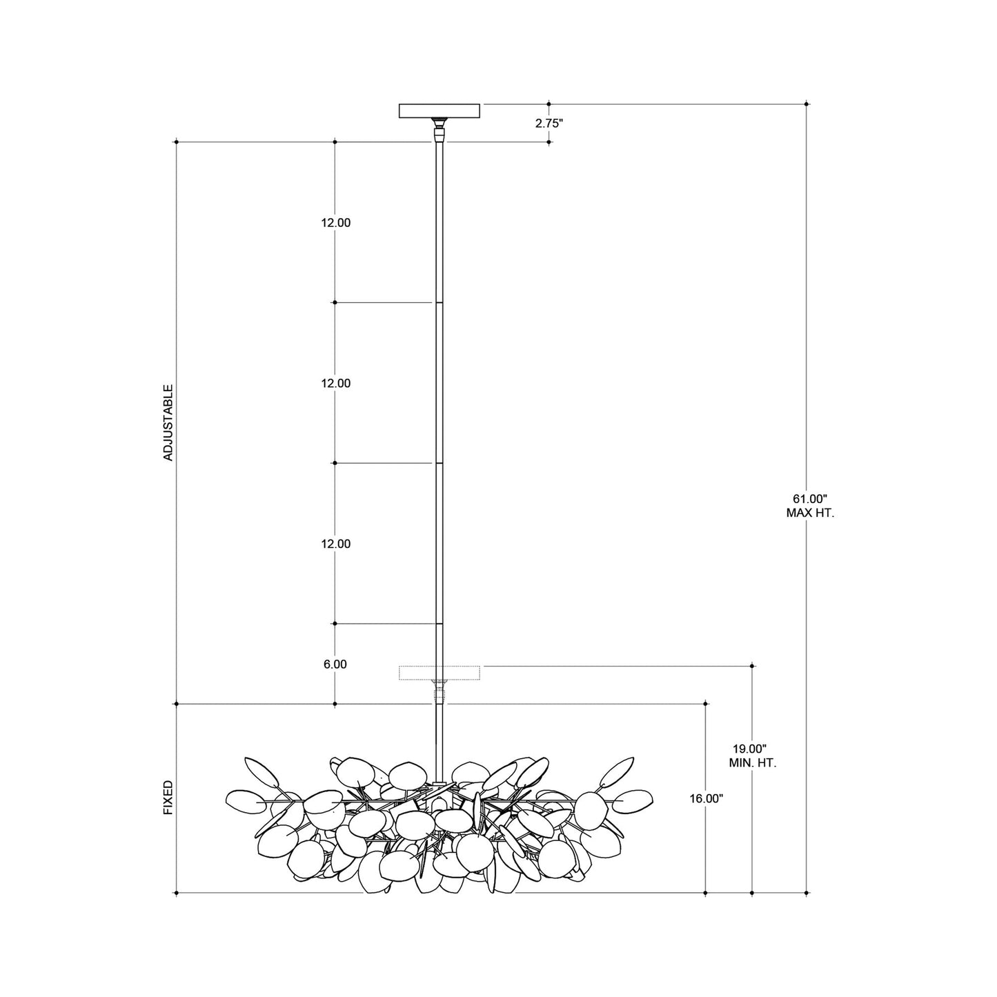 Lunaria Chandelier - line drawing.