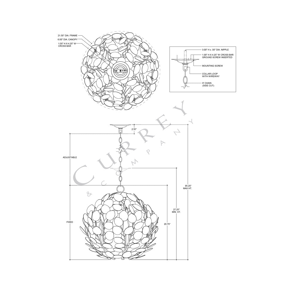 Lunaria Orb Chandelier - line drawing.