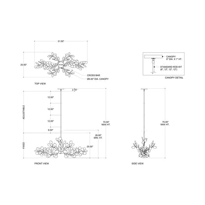 Lunaria Oval Chandelier - line drawing.