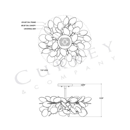 Lunaria Semi Flush Mount Ceiling Light - line drawing.