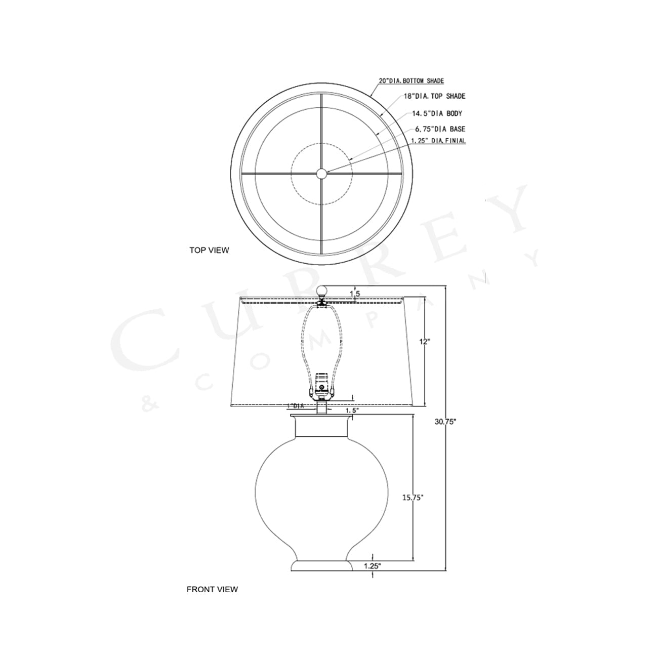 Lutz Table Lamp - line drawing.