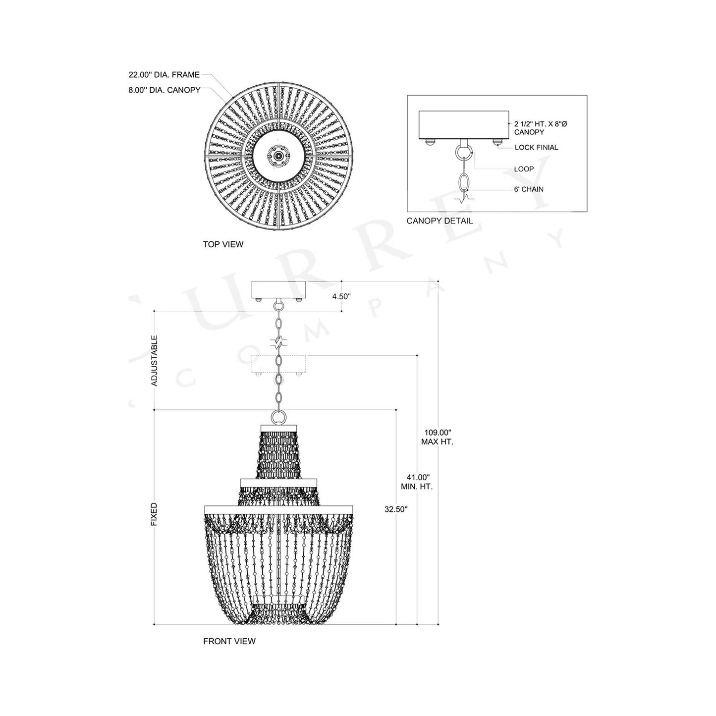 Mademoiselle LED Chandelier - line drawing.
