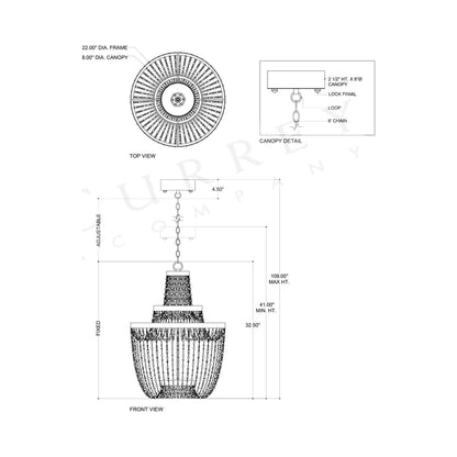 Mademoiselle LED Chandelier - line drawing.